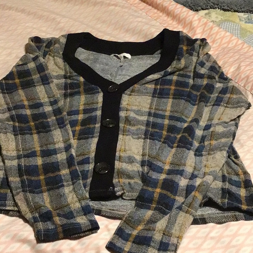 Maurices Blue and Tan Plaid Cardigan